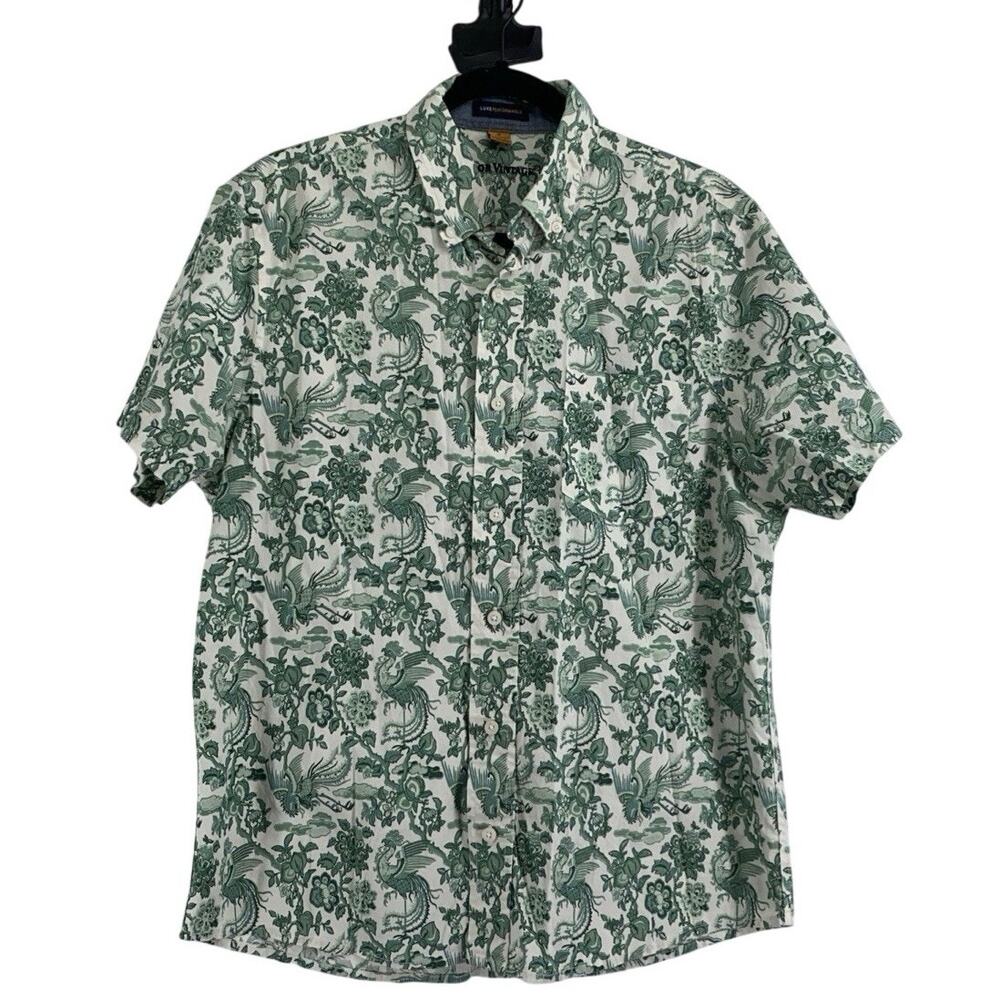 Tailor Vintage Green Chinoiserie Short Sleeve Button Up Shirt Sz M Airotec